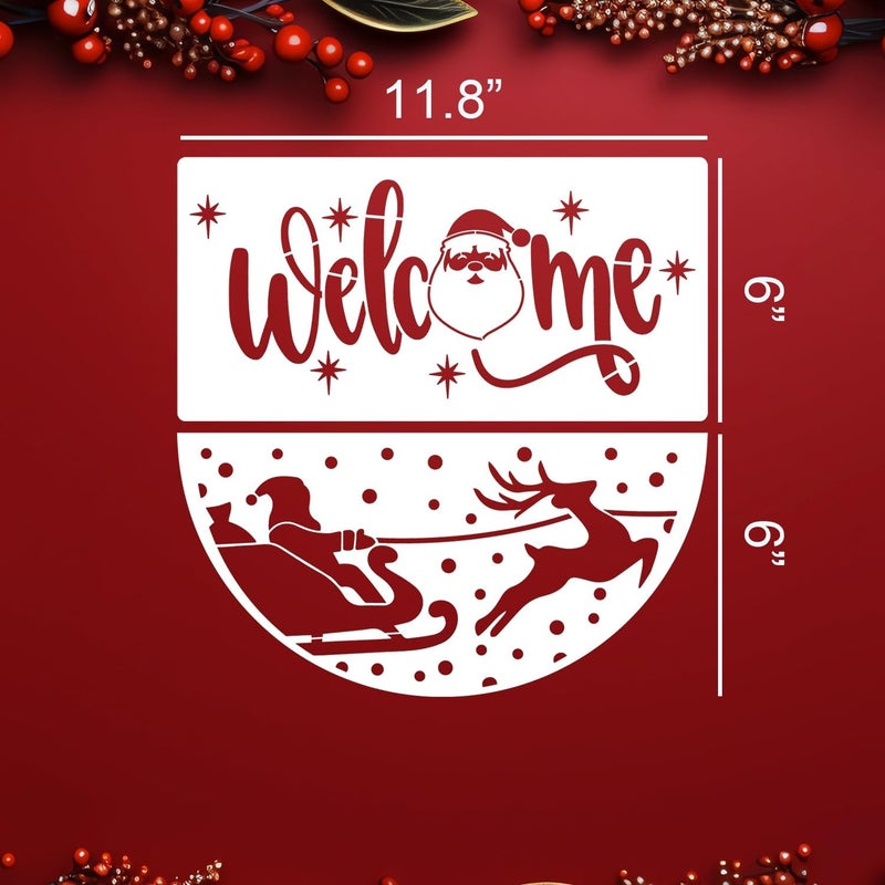 SUNVERSE Christmas Stencils for Painting on Wood 12" Christmas Stencils for Crafts Reusable Xmas Holiday Stencil for Door Mats Round Hanger Fabrics Decor - Image 2